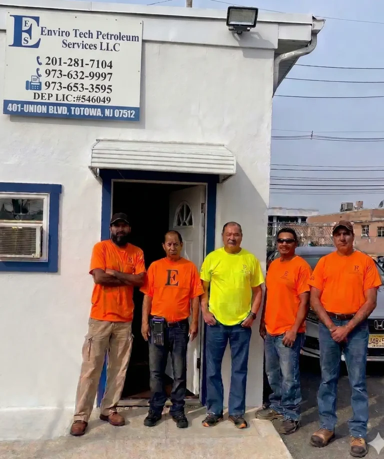 The expert service team of ENVIRO TECH Petroleum Services standing outside their office in Totowa, New Jersey.
